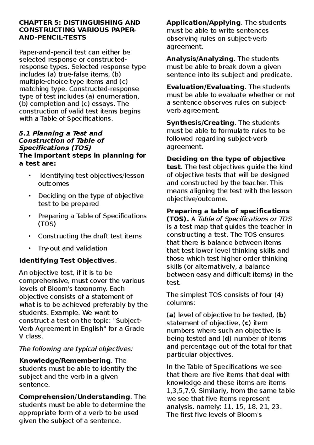 Prof. Ed 8 Final Exam Reviewer: Paper-and-Pencil Test Construction ...