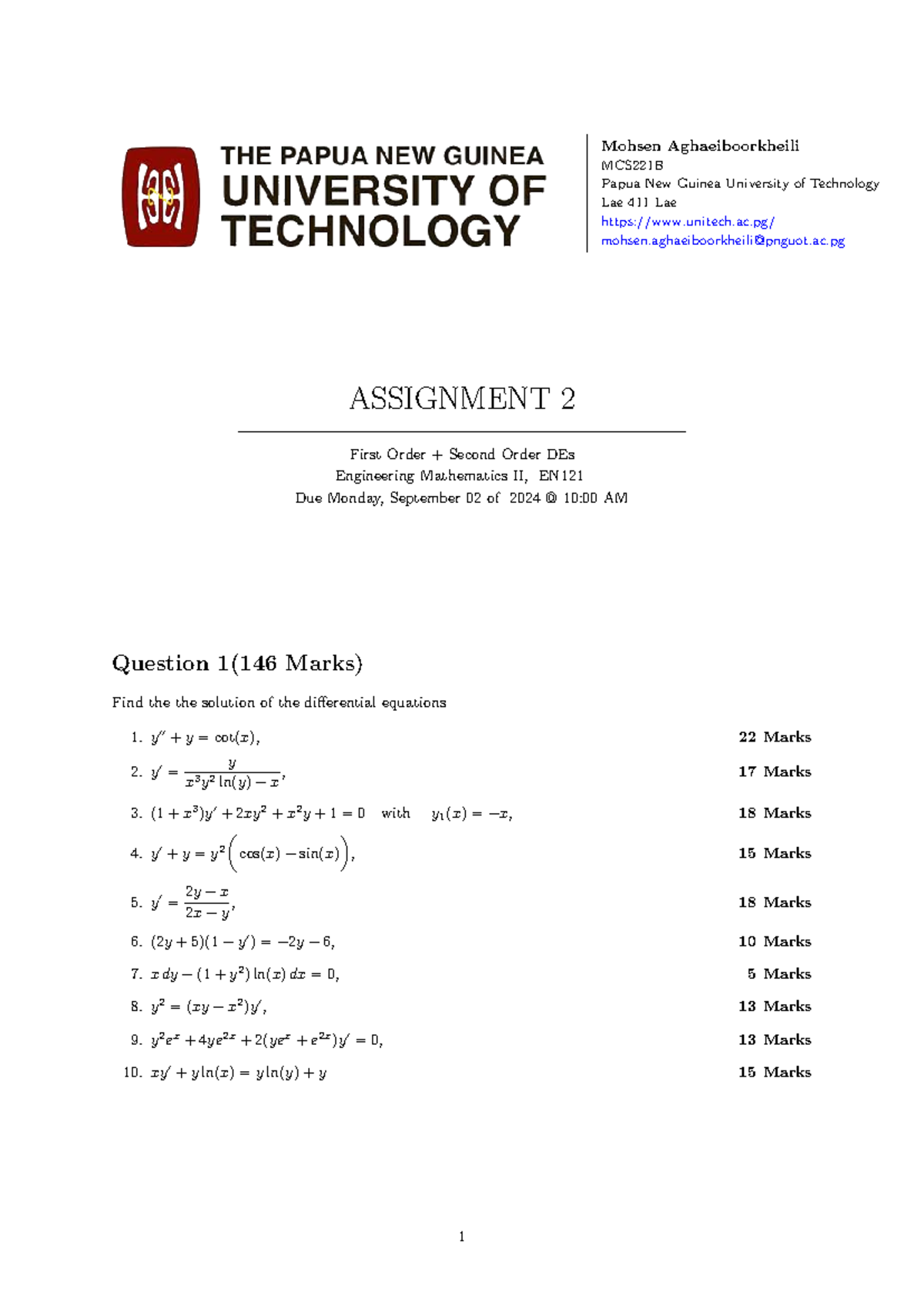 Assignment 2 - EN121 Engineering Mathematics II 2024-1 - Studocu
