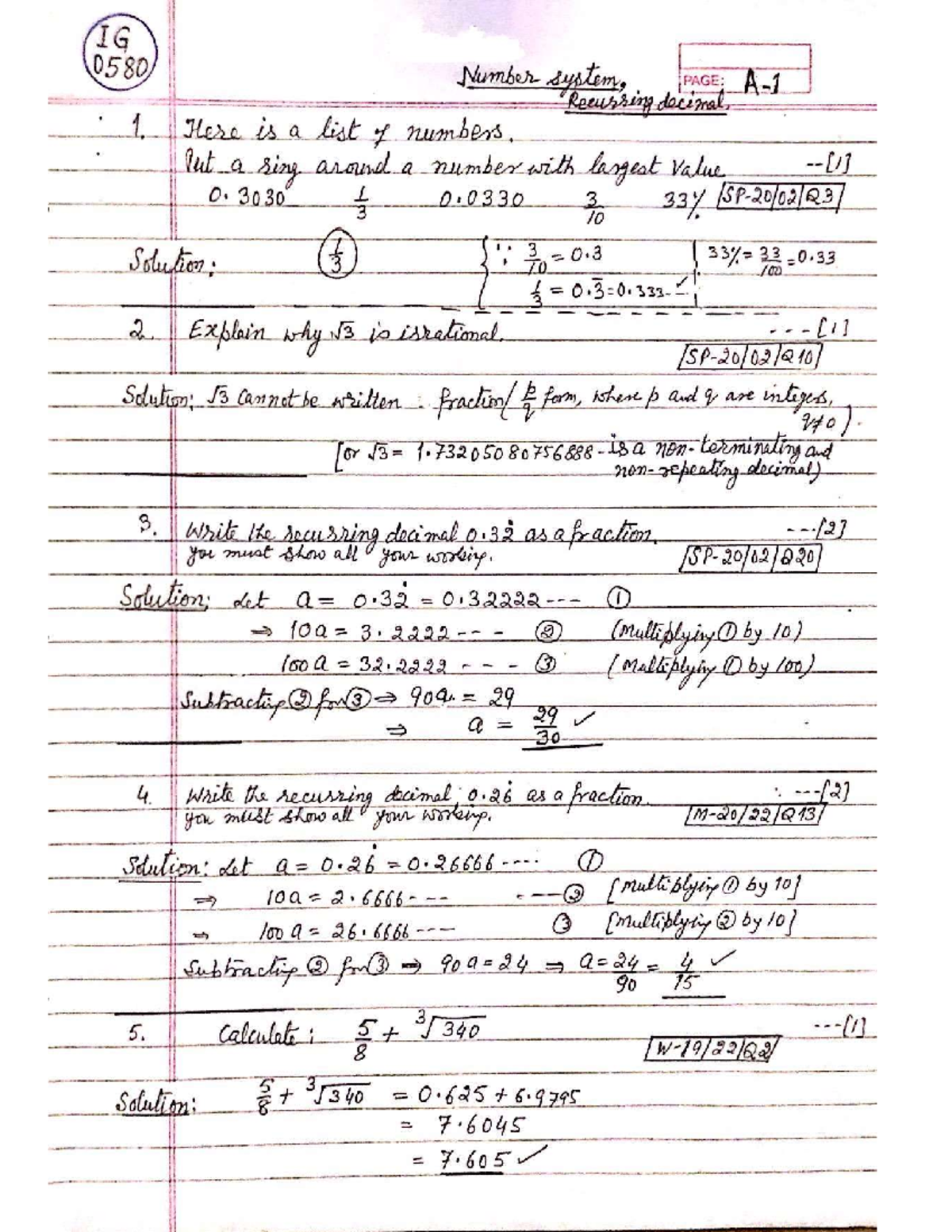 IG 0.580 Numbers: Recurring Decimals and Rationality Concepts - Studocu