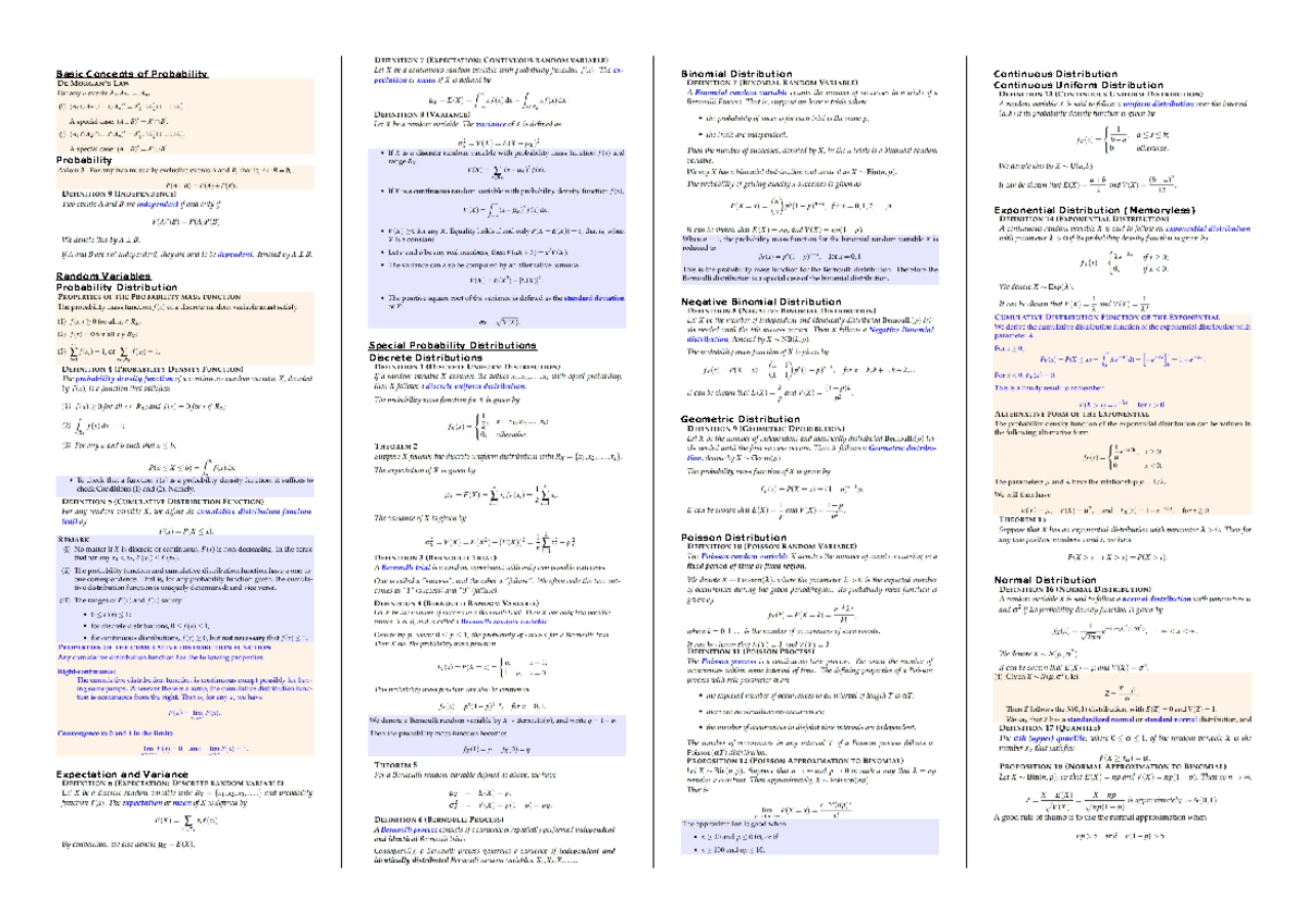 ST2334 Cheatsheet - ST2334 - Basic Concepts of Probability Probability ...