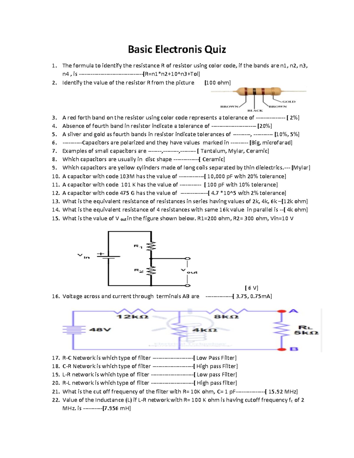 Basic Electronics Quiz 1 Solutions - Studocu
