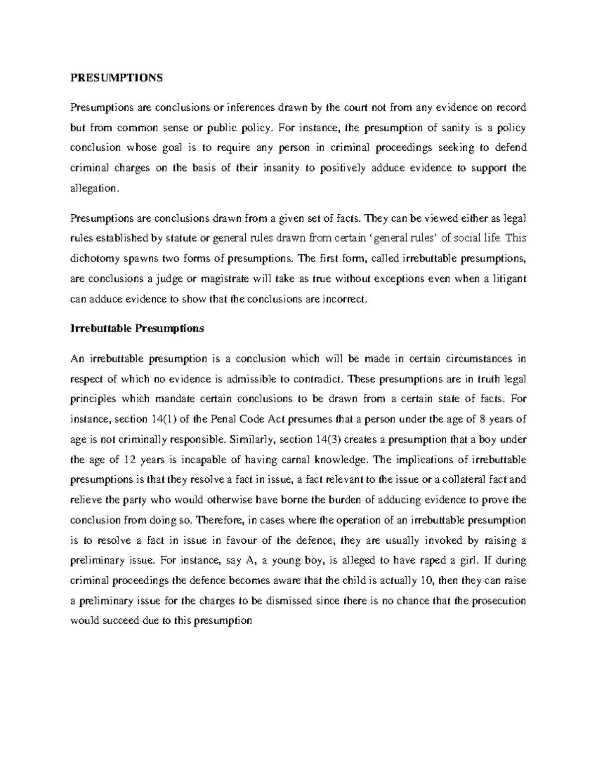 Evidence Notes Week 4: Understanding Legal Presumptions and Their ...