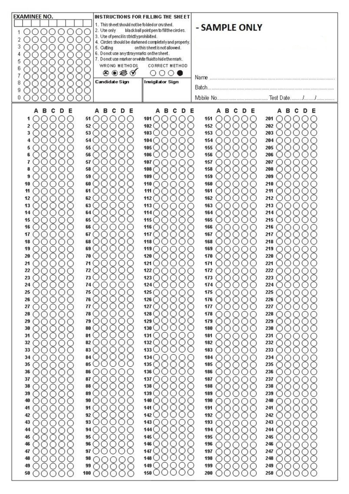 Exam Instructions & Answer Sheet - 250 Items - Studocu