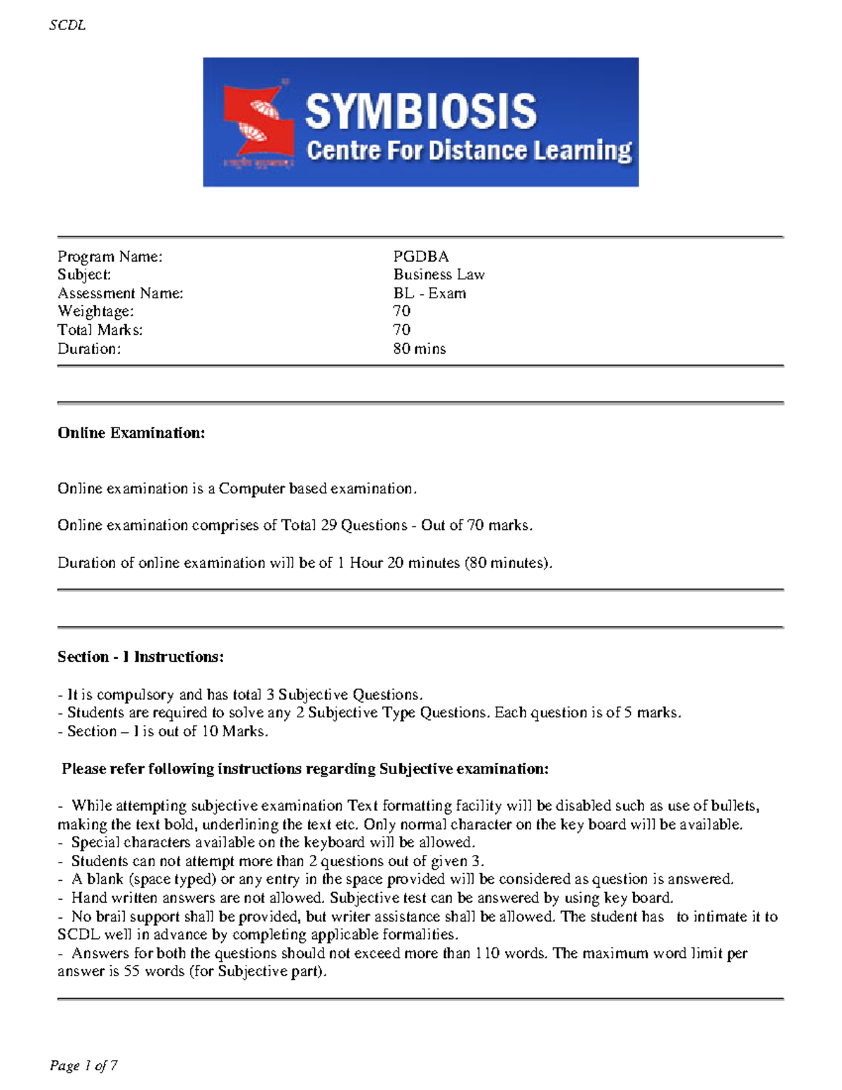 PGDBA Business Law BL Exam: Sample Questions & Summary Guide - Studocu