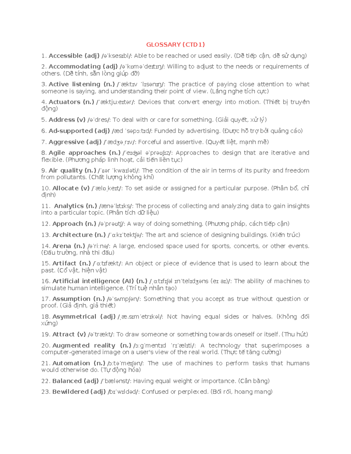 Glossary of Terms (CTD1) for Understanding Key Concepts - Studocu