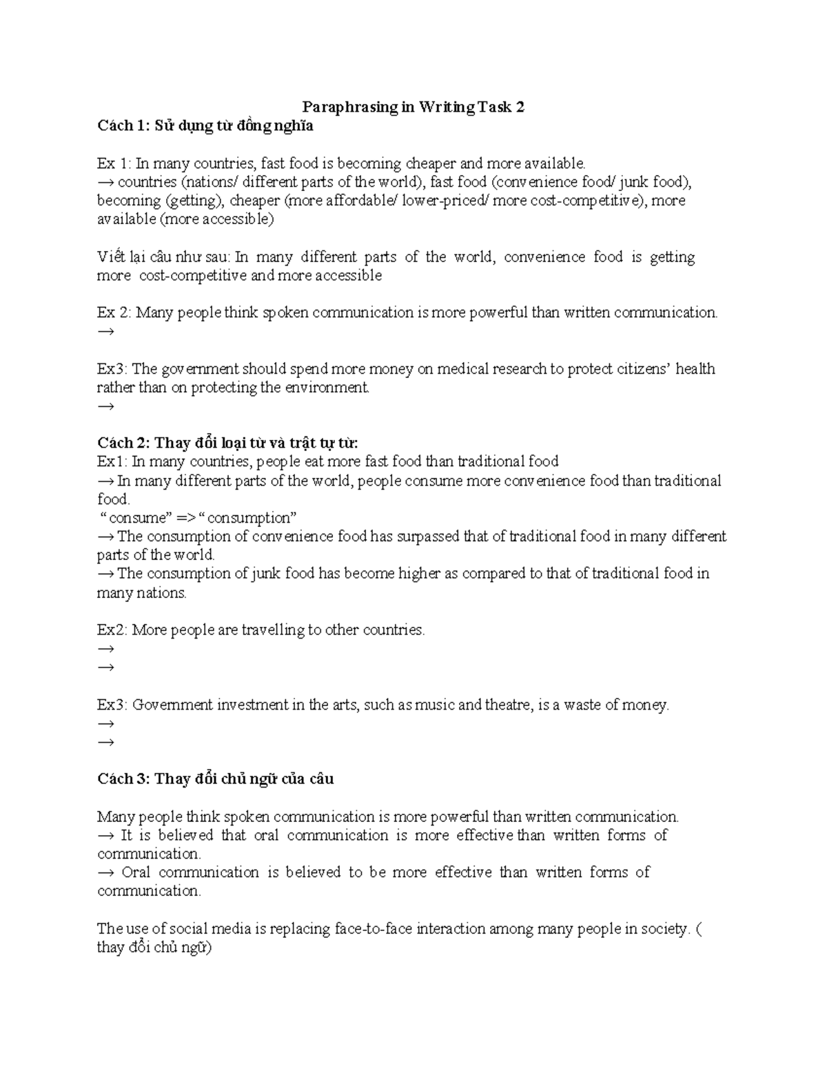 Paraphrasing Techniques for Writing Task 2 (ESL 101) - Studocu