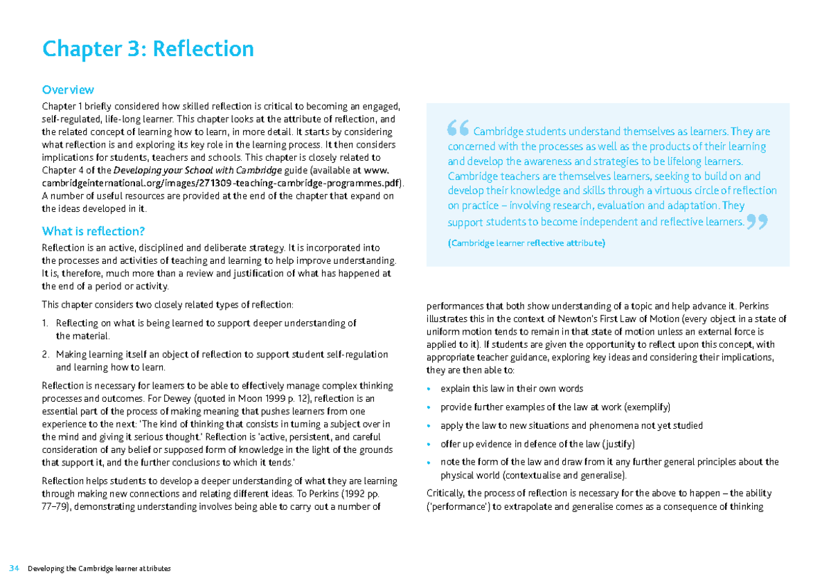 Chapter 3: The Role of Reflection in Learning (Course Code: 426482 ...