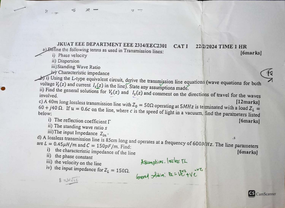 Transmission Lines Revision Notes - CAT 2314 - Studocu