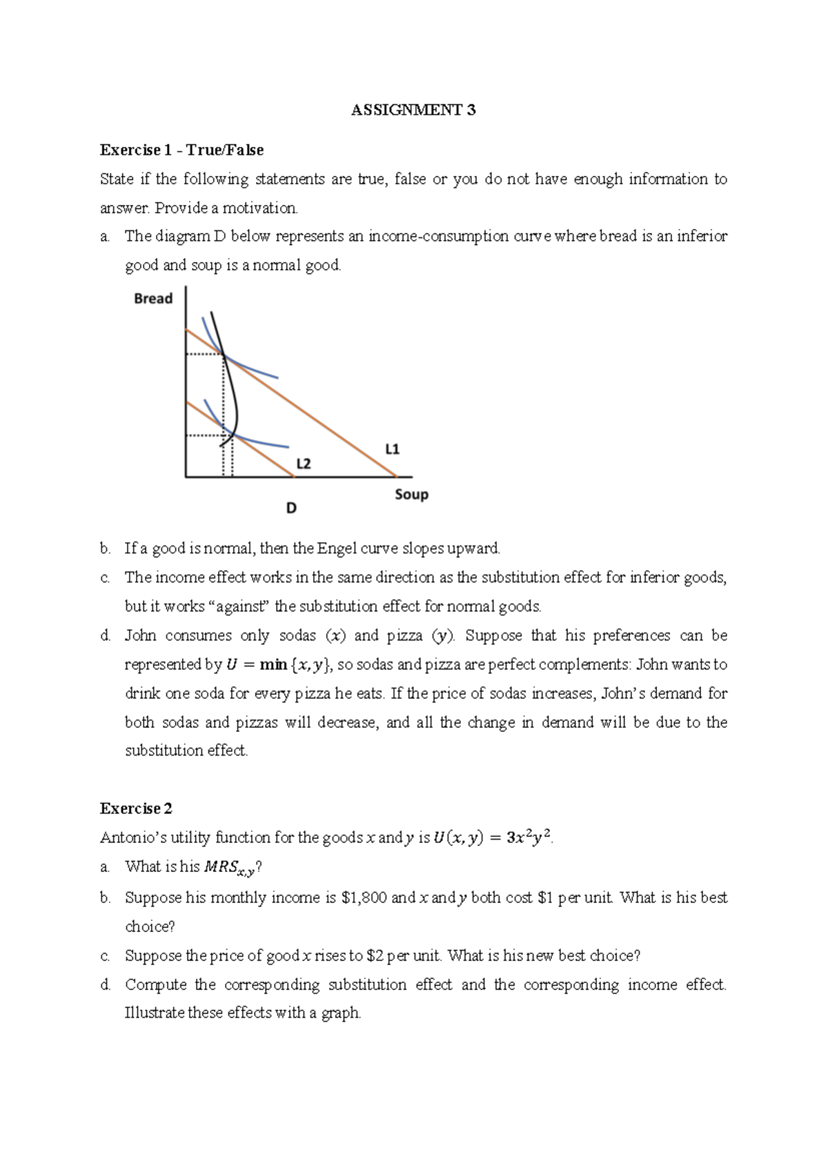 Assignment 3: True/False Analysis & Utility Functions in Economics ...