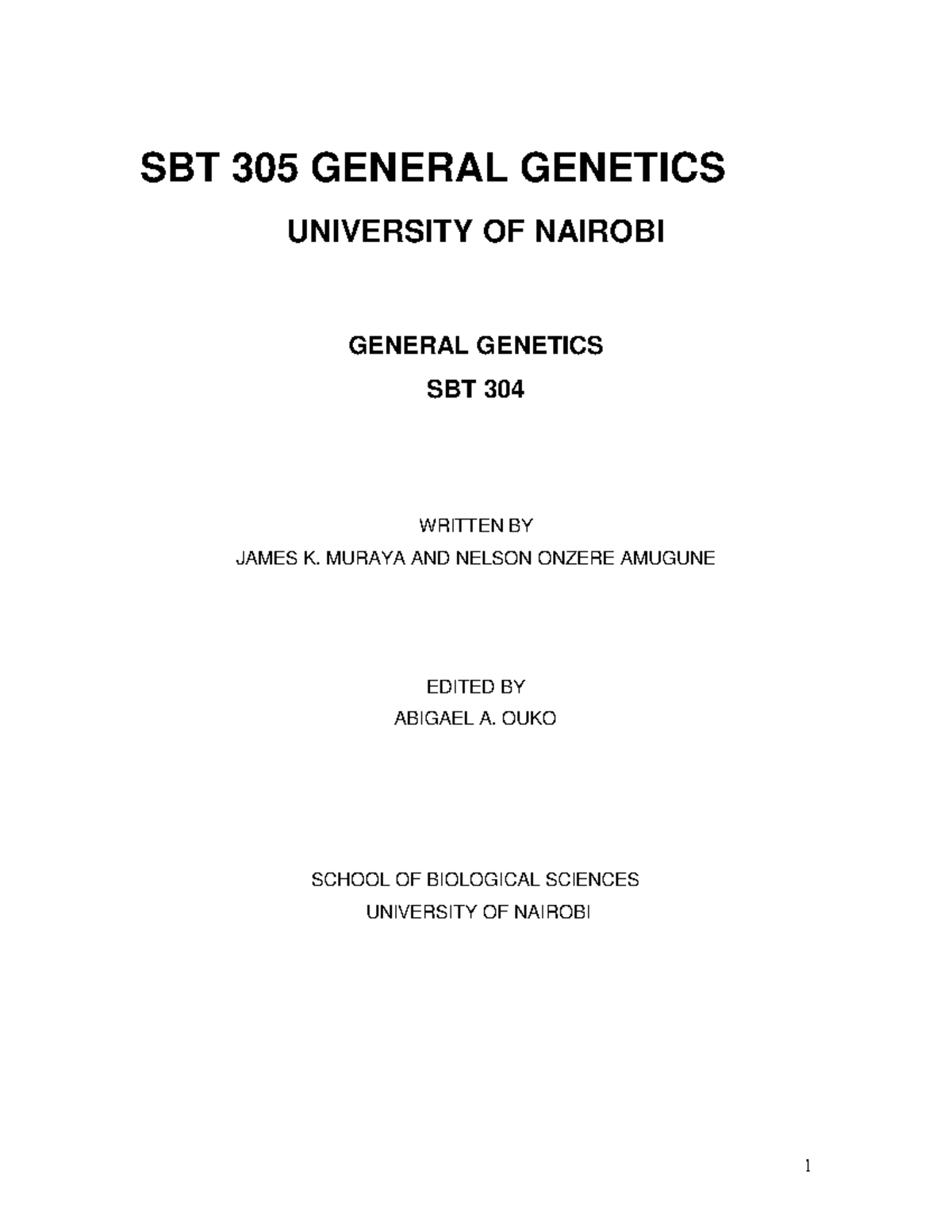 SBT 304 - Comprehensive Notes on General Genetics for 2024 - Studocu