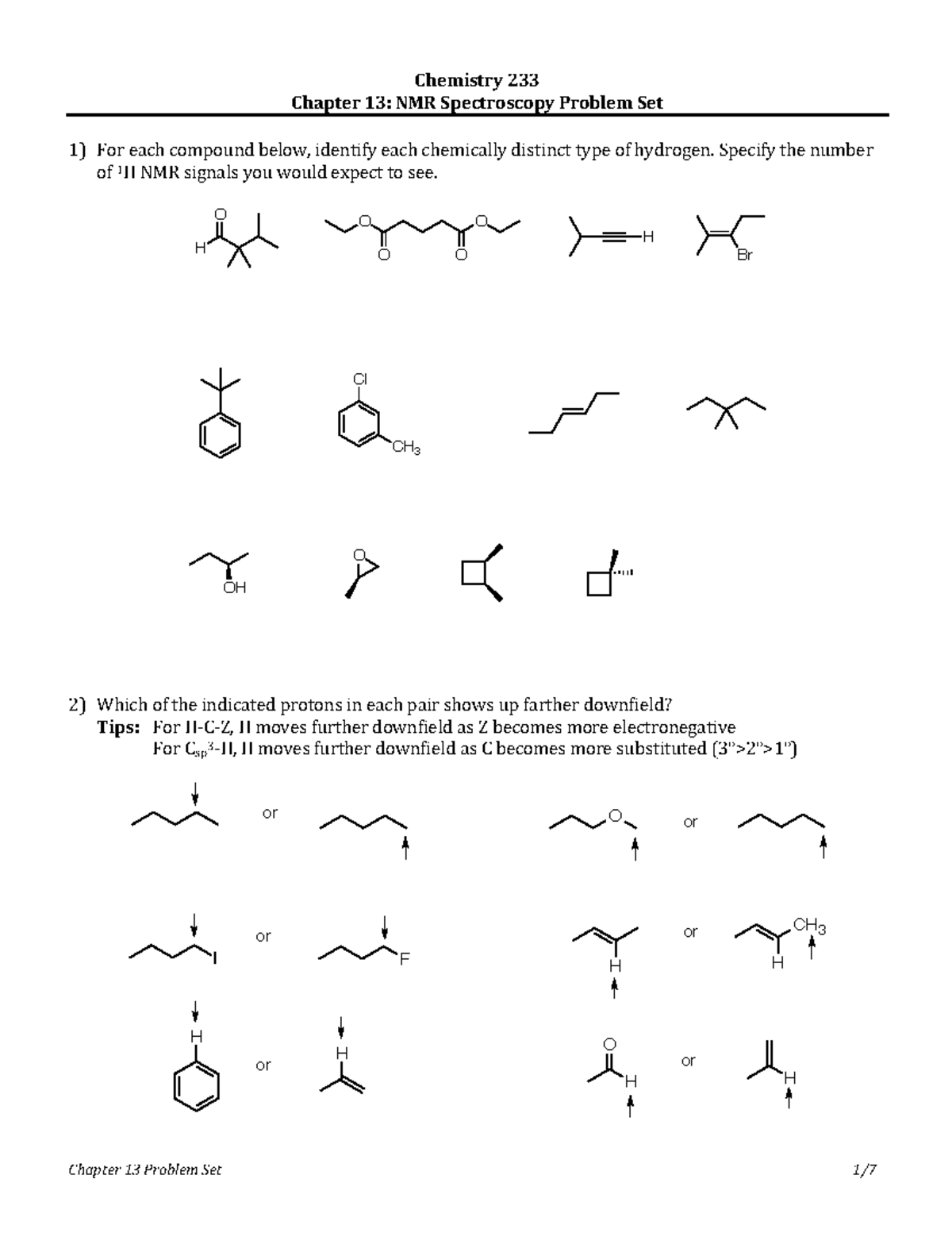 Chemistry 233 Chapter 13: NMR Spectroscopy Problem Set 2019 - Studocu
