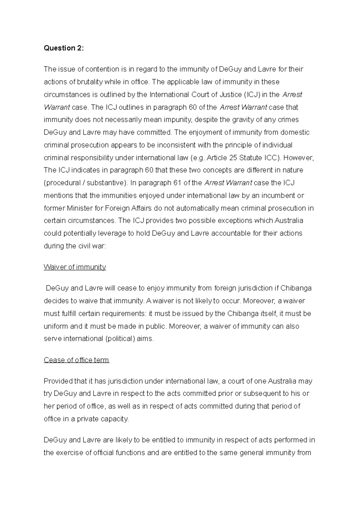 Public International Law Exam Answers - Semester 1 Analysis - Document Preview