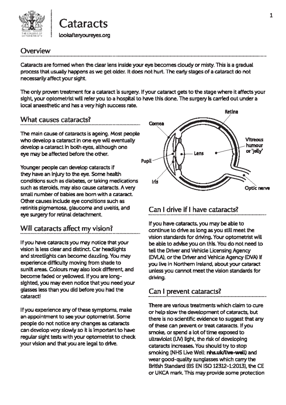 College of Optometrists Px Leaflet: Understanding Cataracts - Studocu