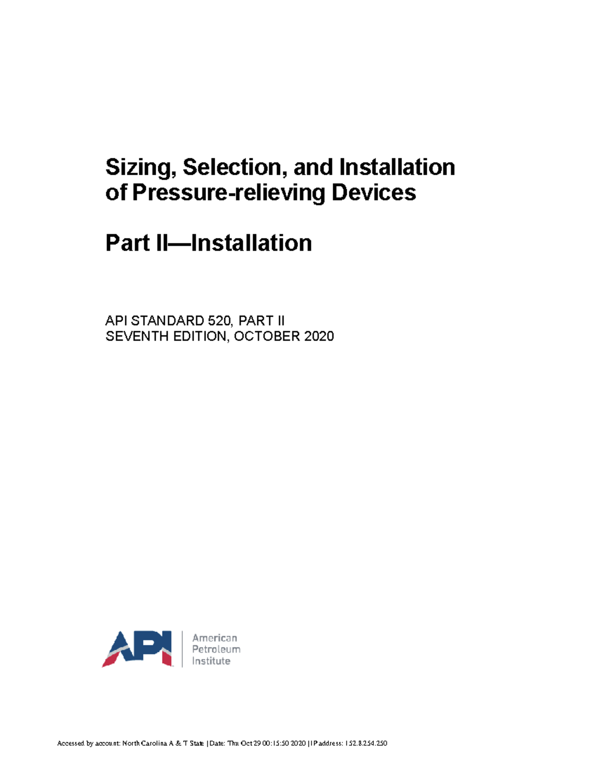API STD 520-2 2020 - Sizing and Installation of PSV - Studocu