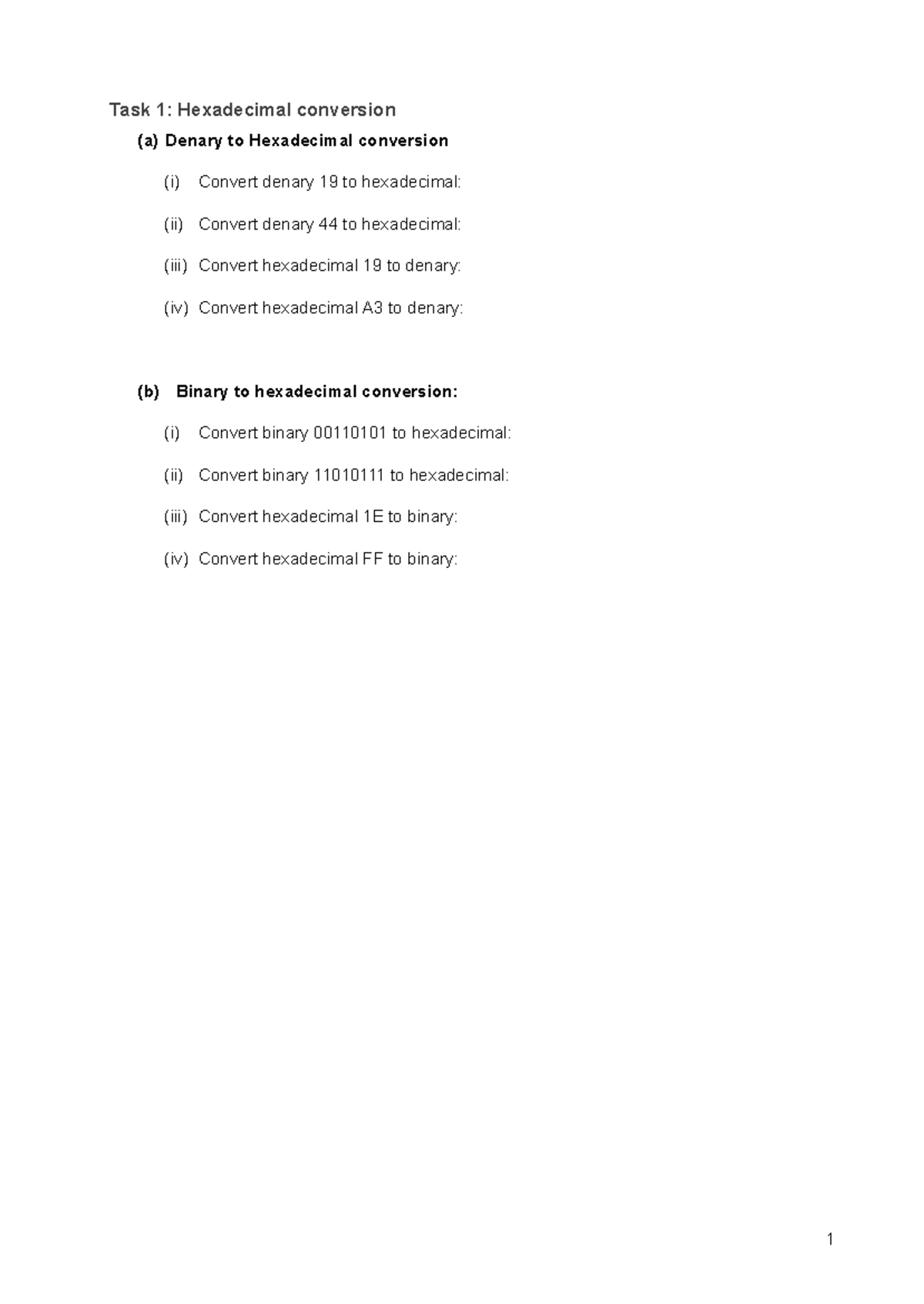 T2 Worksheet 2: Hexadecimal and Binary Addition Exercises - Studocu