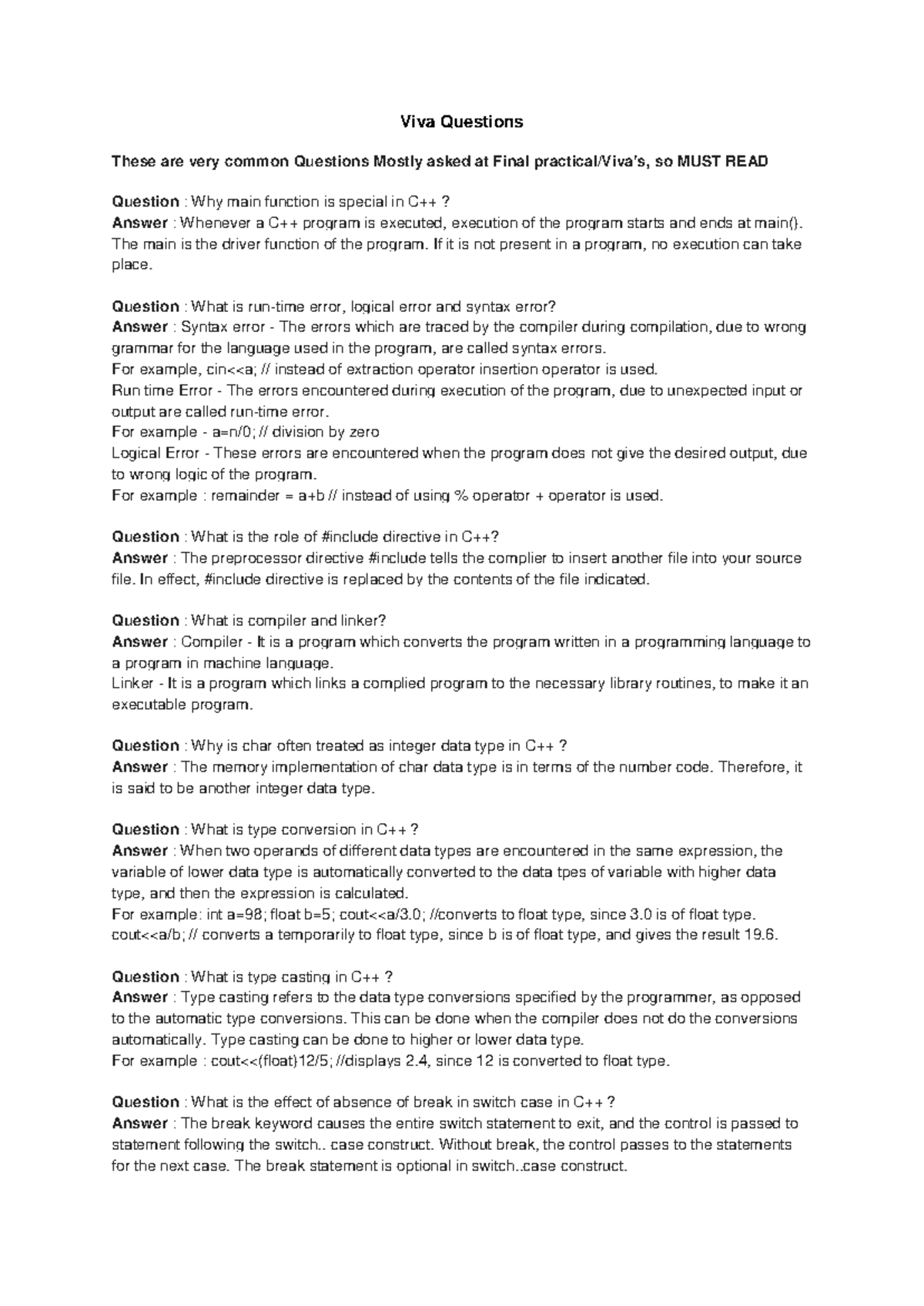 Viva Questions cpp cbse - Viva Questions These are very common ...