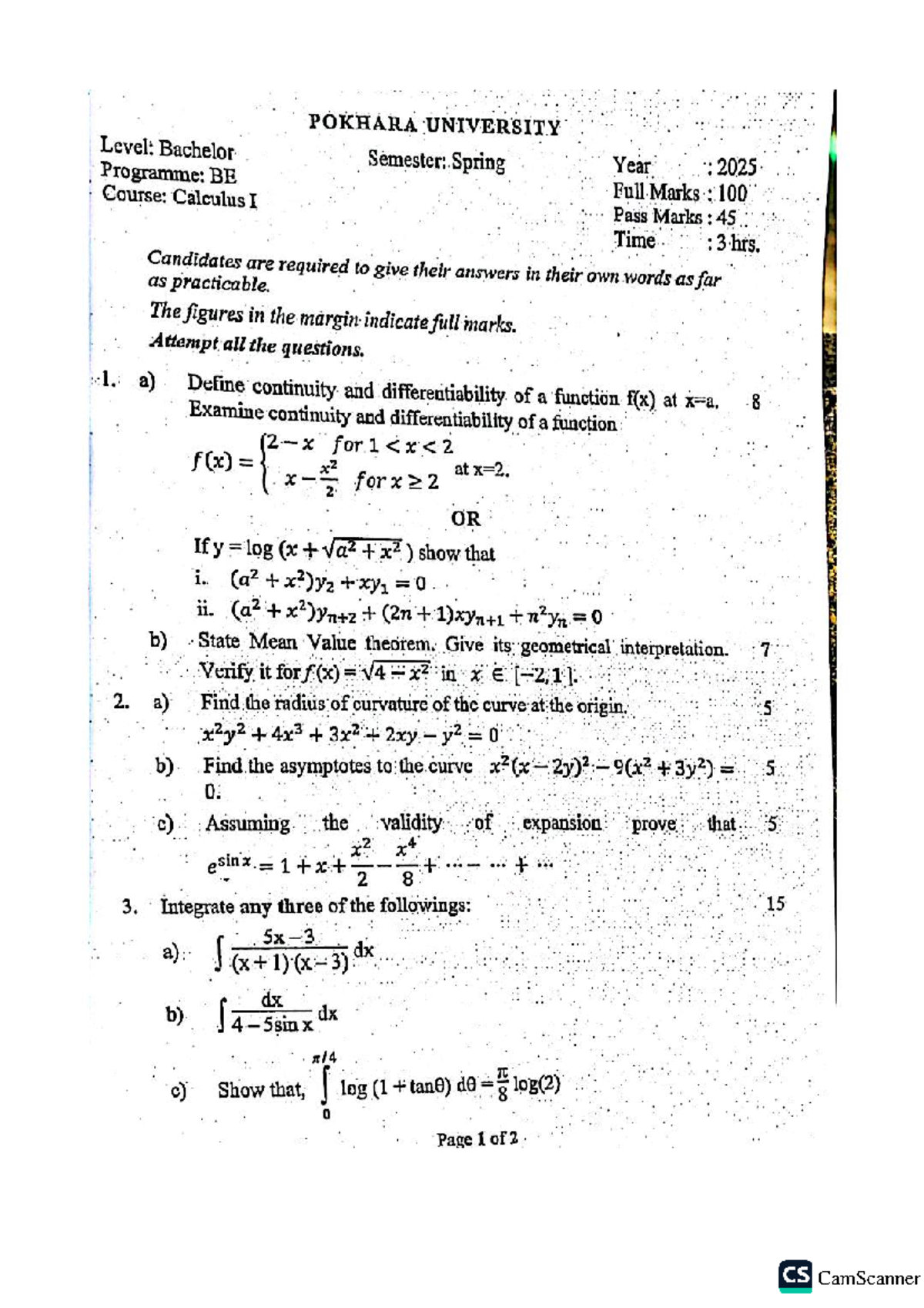 Calculus I (BE R) Midterm Exam Questions and Solutions - Studocu