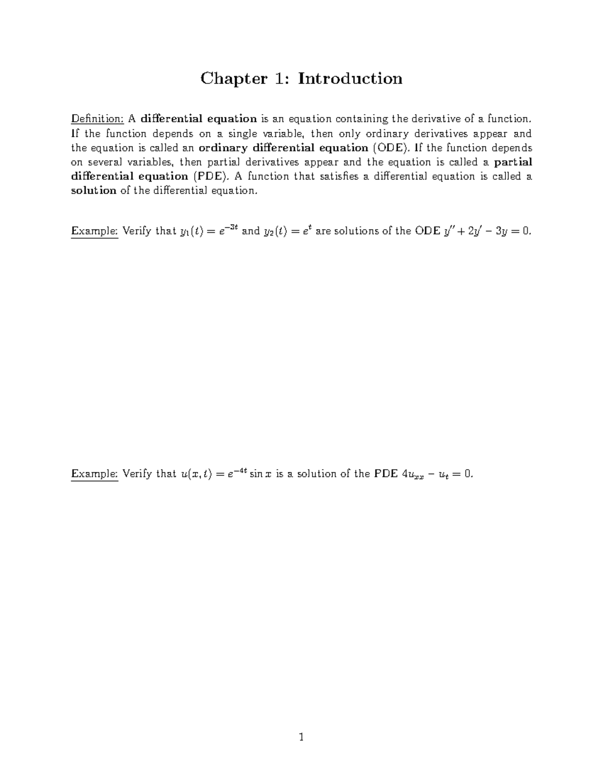 Chapter 1 - Introduction to Differential Equations (Phys105) - Studocu