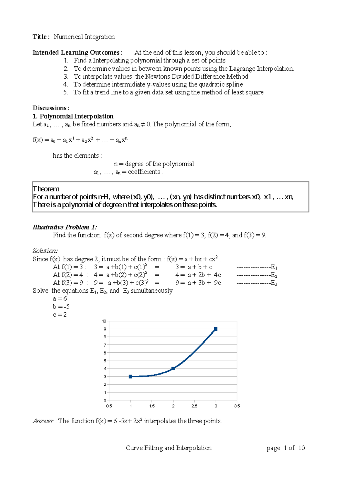 M5. Curve Fitting and Interpolation - Title : Numerical Integration ...