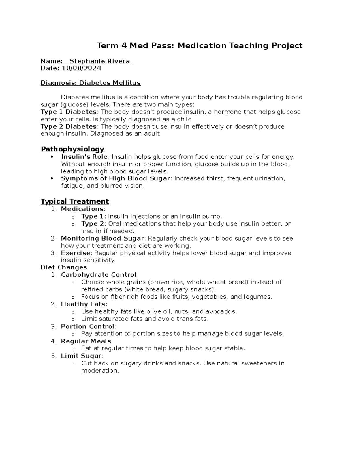 Term 4 Med Pass: Diabetes Management & Medication Overview - Studocu