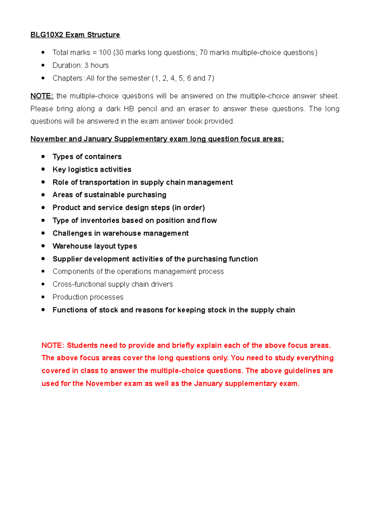 BLG10X2 - Exam Structure & Focus Areas for November/January Exam - Studocu