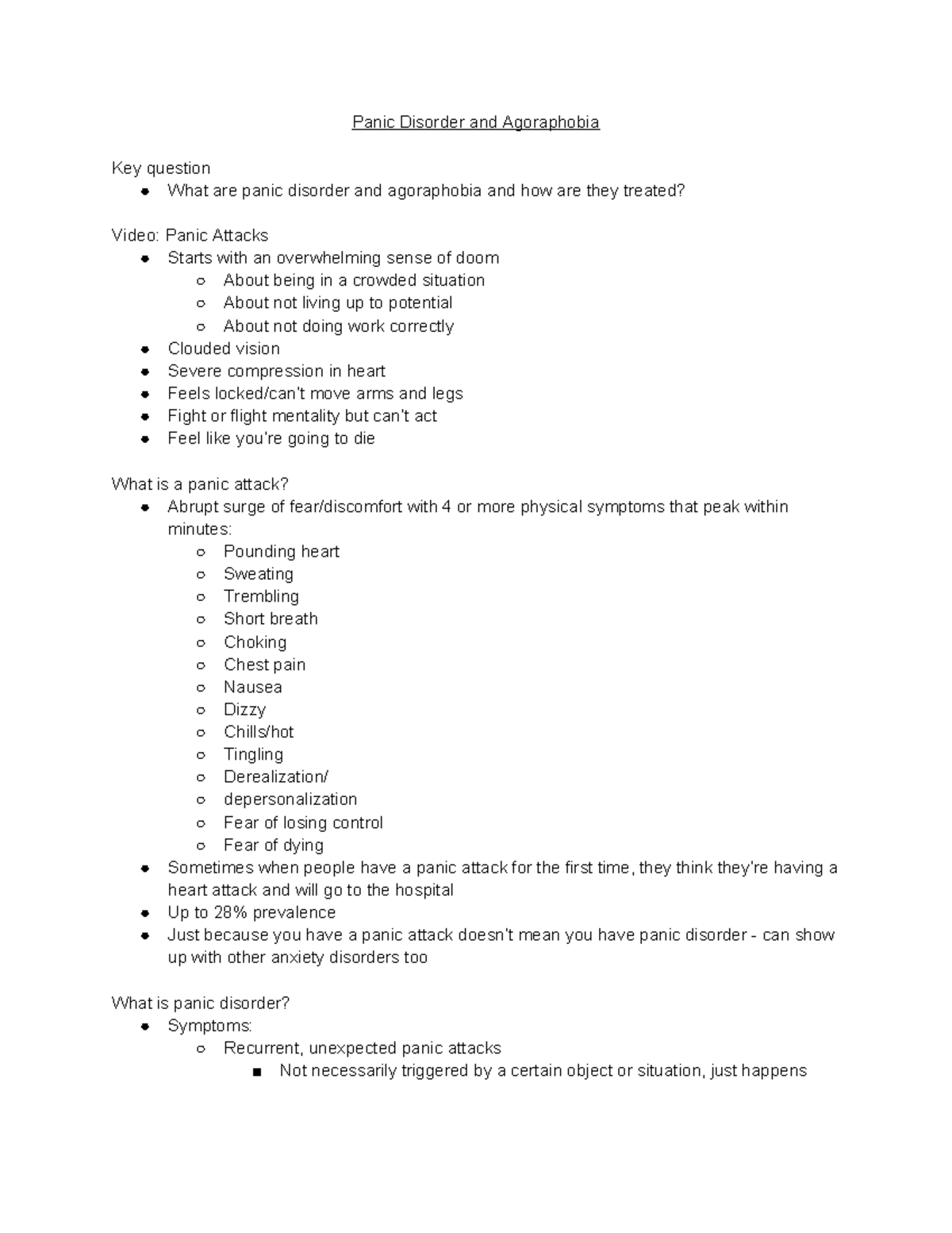 2:21 Notes - Panic Disorder and Agoraphobia Key question What are panic ...