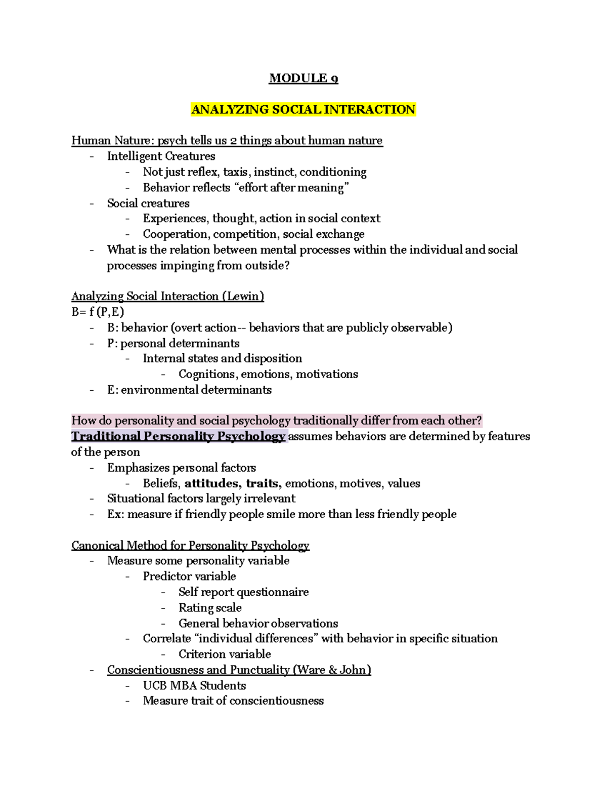 Psych 1 Module 9 Lectures - MODULE 9 ANALYZING SOCIAL INTERACTION Human ...