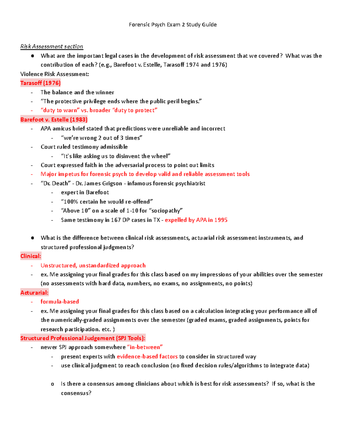 Forensic Psychology PSY 420 Exam 2 Study Guide: Legal Standards & Risk ...