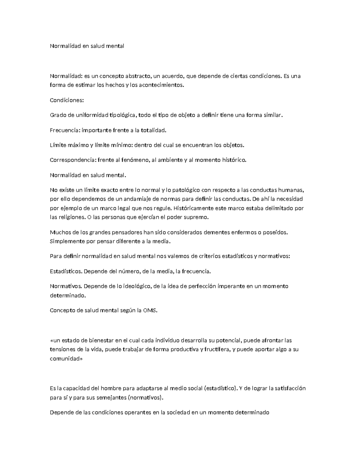Normalidad y Psicopatología en Salud Mental: Un Análisis Integral - Studocu