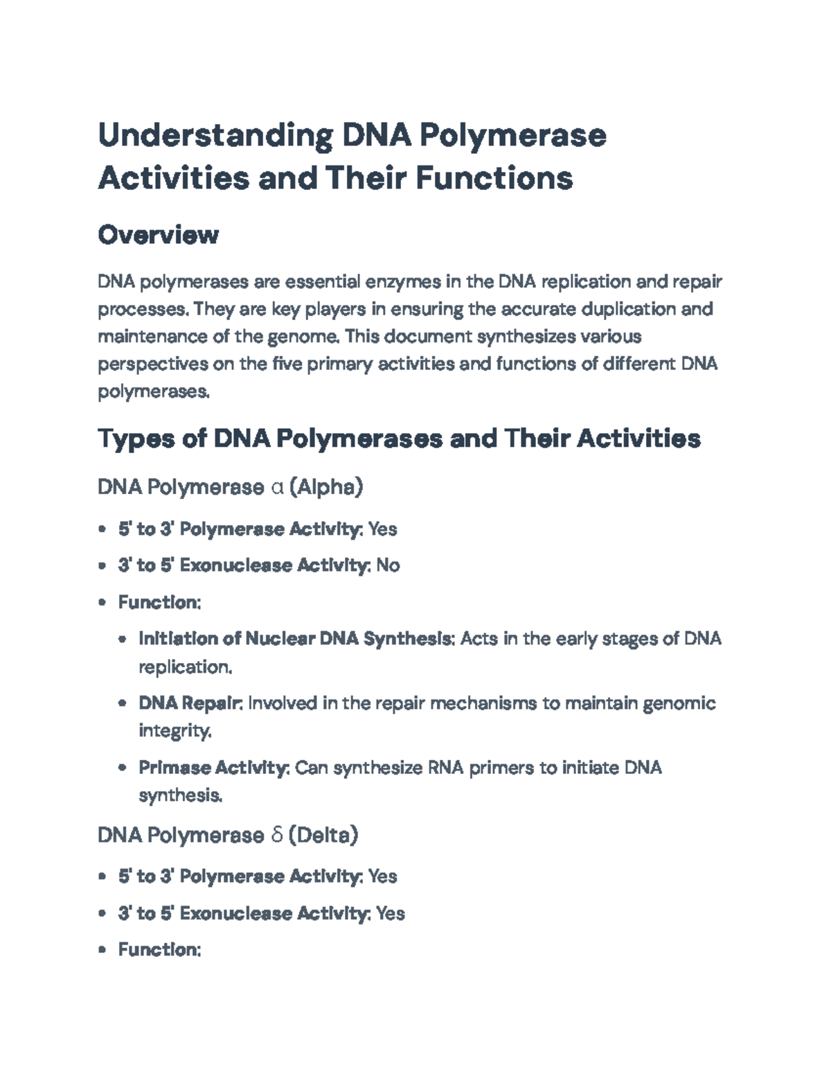 Understanding Activities and Functions of DNA Polymerases in Detail ...
