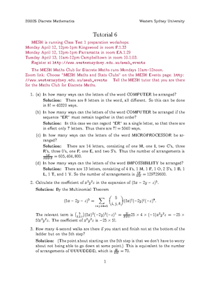 Discrete Mathematics (MATH101) Tutorial 8 Solutions for Class Test 2 ...