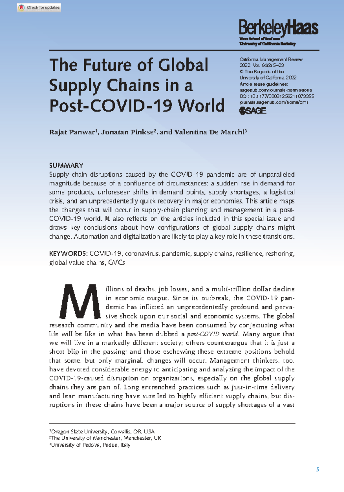 The Future of Global Supply Chains in a Post-COVID-19 World: Insights ...