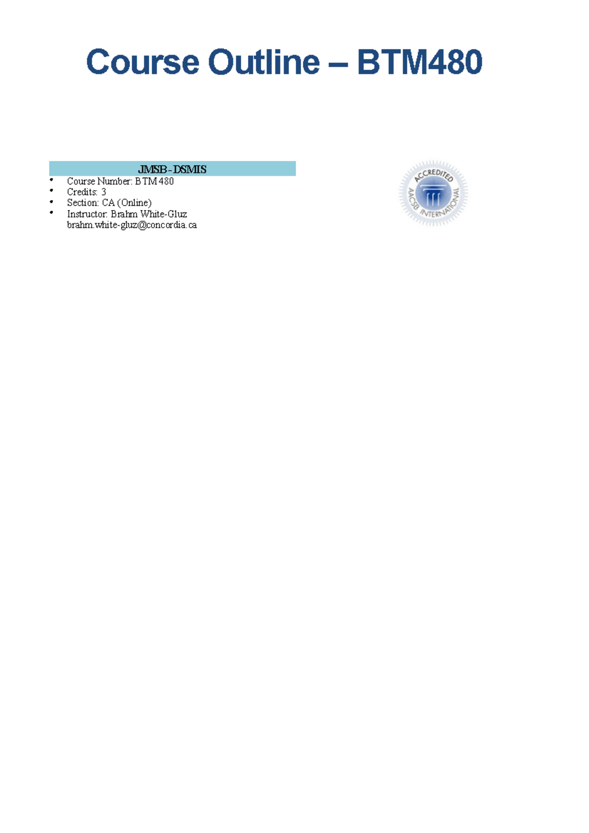 BTM 480 Course Outline: Project Management Principles & Practices - Studocu