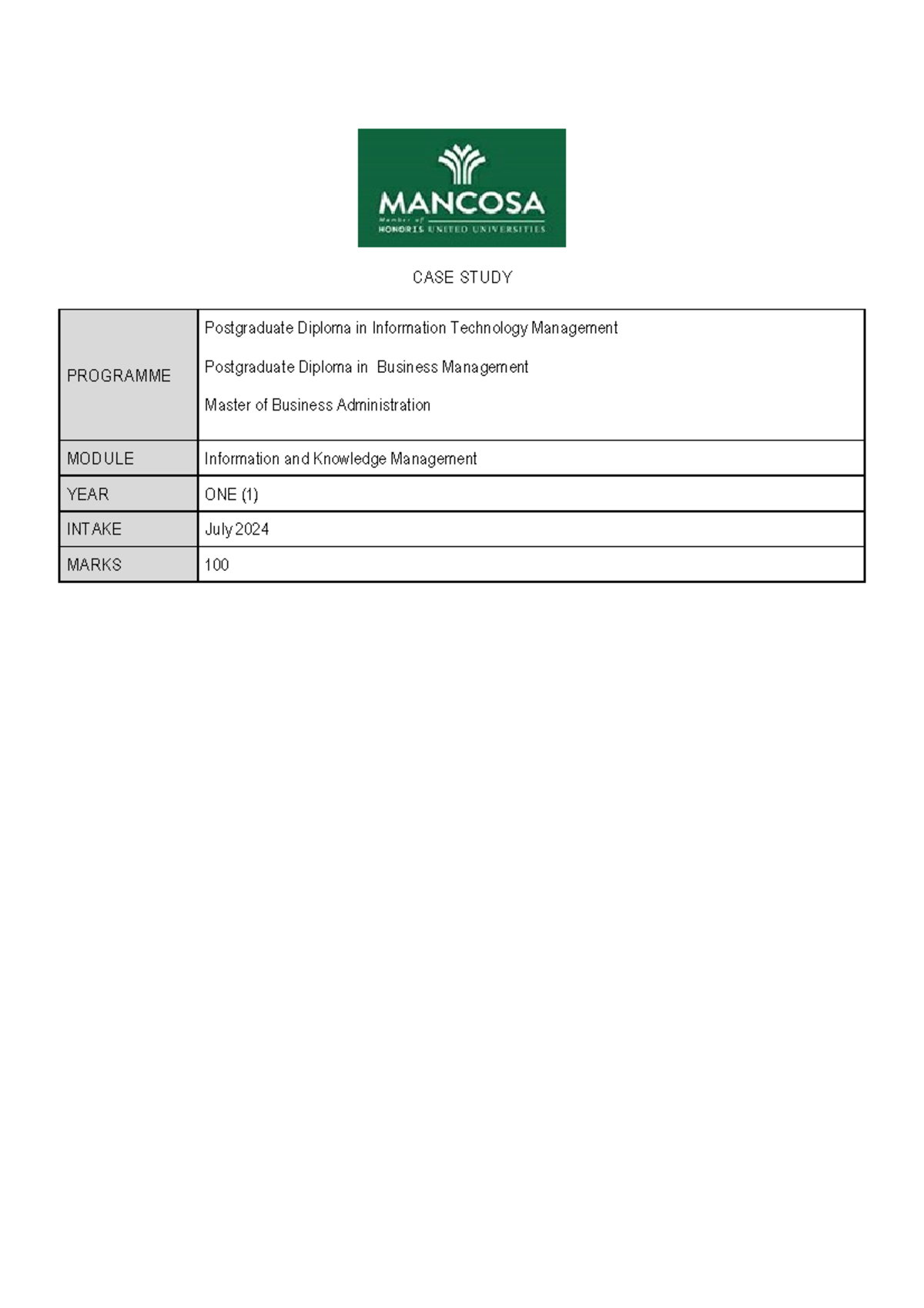 Case Study on Information & Knowledge Management Y1 Jul24 - Studocu