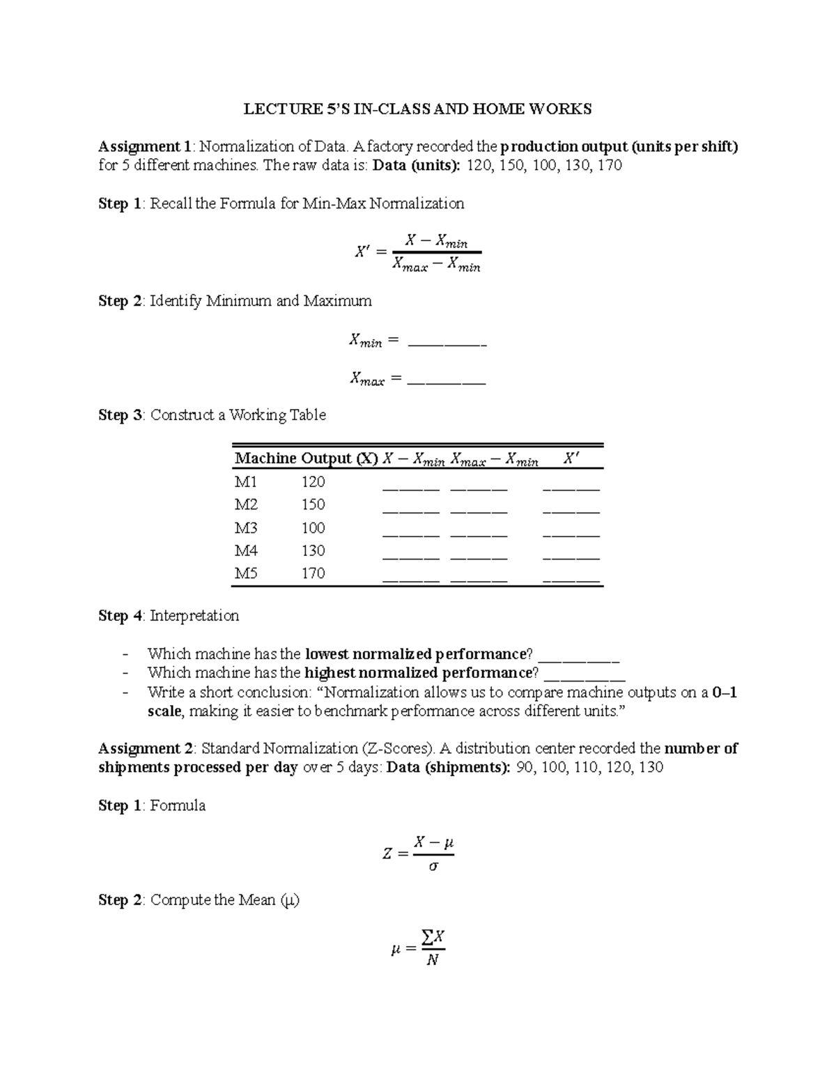 ENG PROB AND STAT LECTURE 5: DATA NORMALIZATION ASSIGNMENTS - Studocu