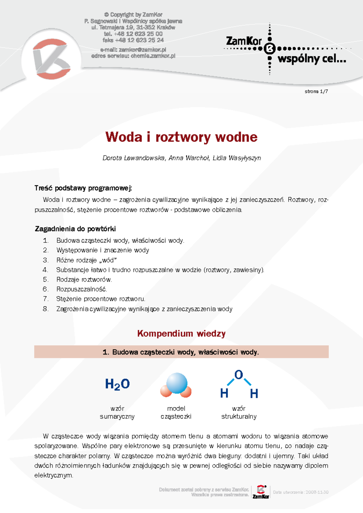 Sprawdzian Z Woda I Roztwory Wodne www.studocu.com