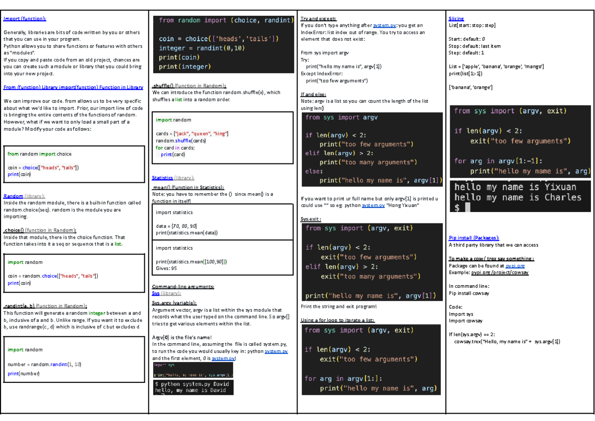 CS50P Week 4: Understanding Python Libraries and Functions - Studocu