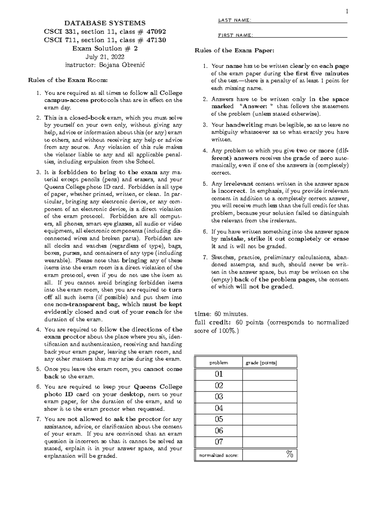 CSCI 331 & CSCI 711 - Exam Solution #2 Overview and Guidelines - Studocu