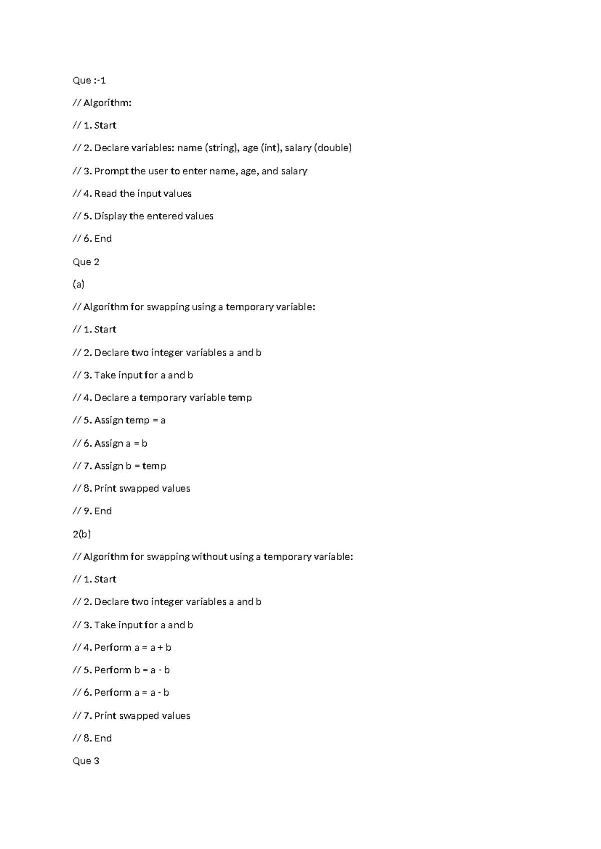 Algorithms for Basic Programming Concepts: Que 1-18 - Studocu