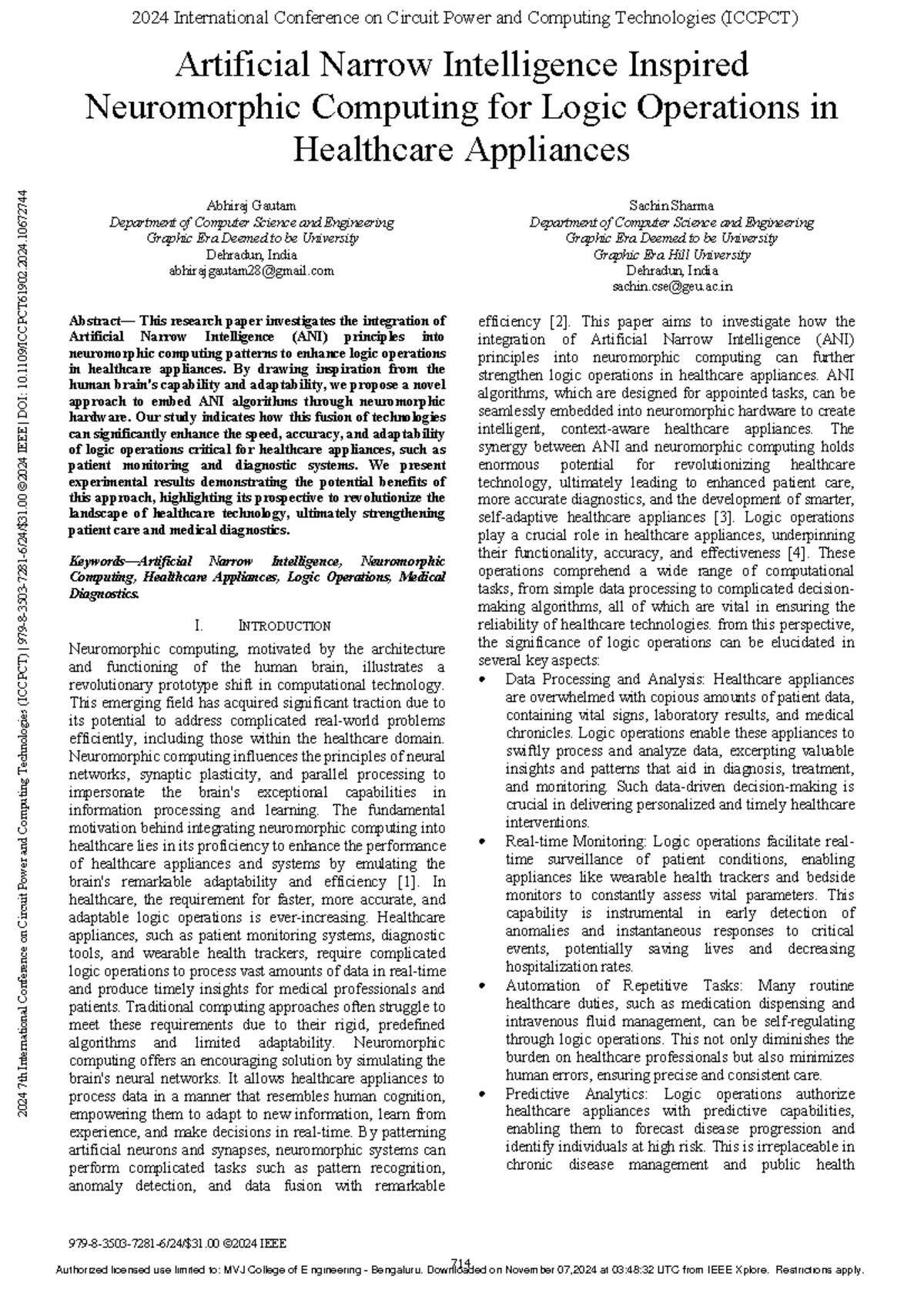 Artificial Narrow Intelligence Inspired Neuromorphic Computing for ...