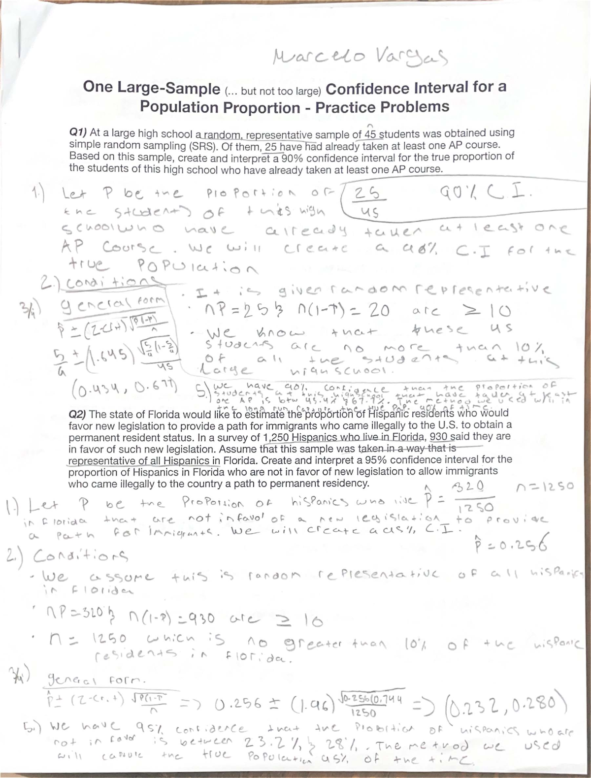Confidence Intervals for Population Proportions & Means - HW2025-04 ...