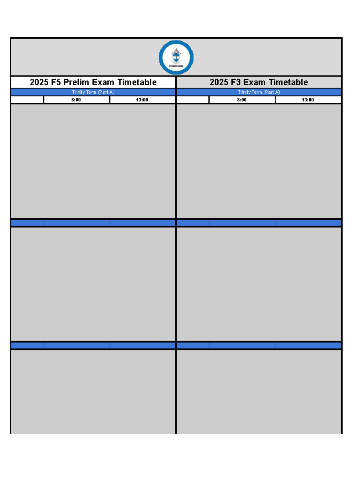 2025 F5 & F3 Prelim Exam Timetable - Trinity Term (Part A) - Studocu