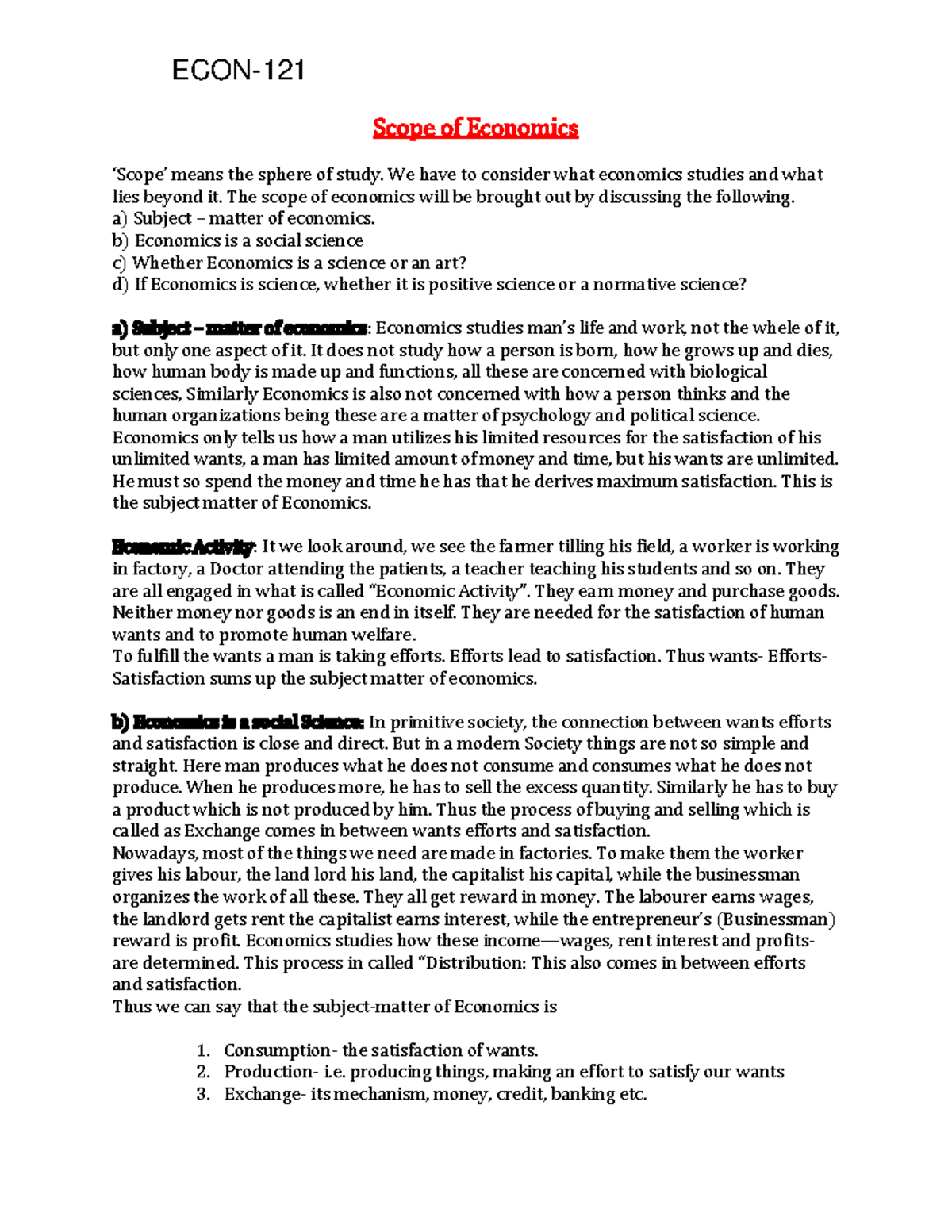 Economics 121: Understanding the scope and significance of economics ...