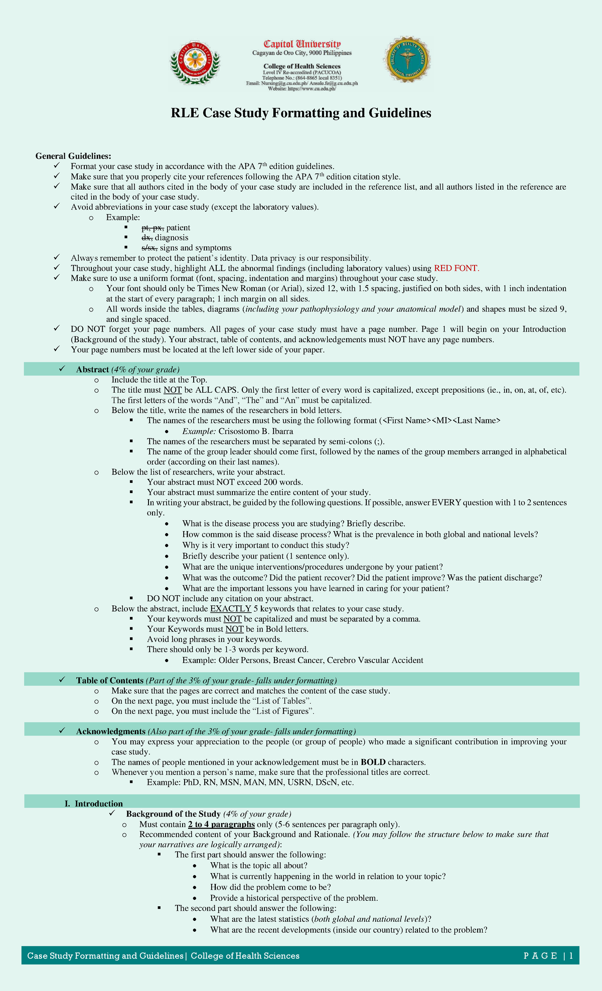 2023 CU COHS Case Study Formatting & Guidelines - Studocu
