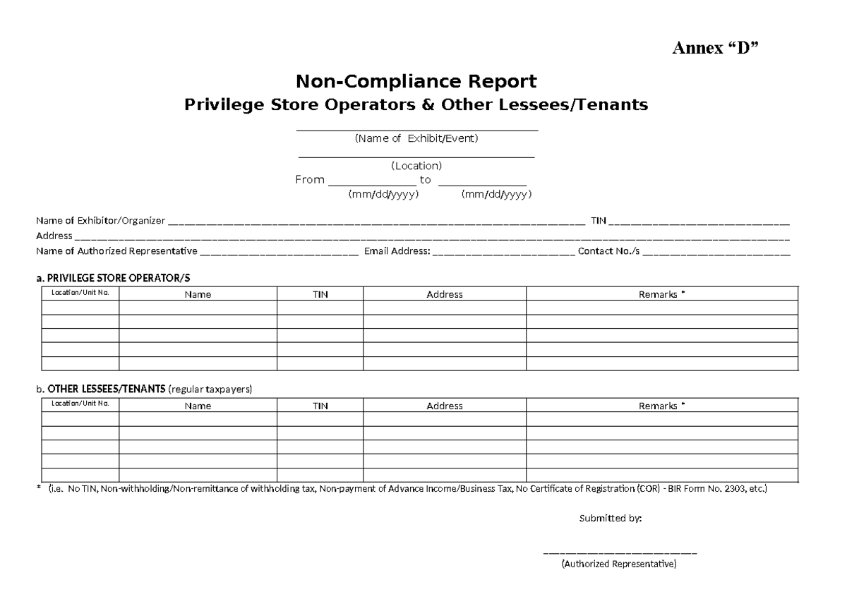 75601 Annex D-rr16 13 - none - Annex “D” Non-Compliance Report ...