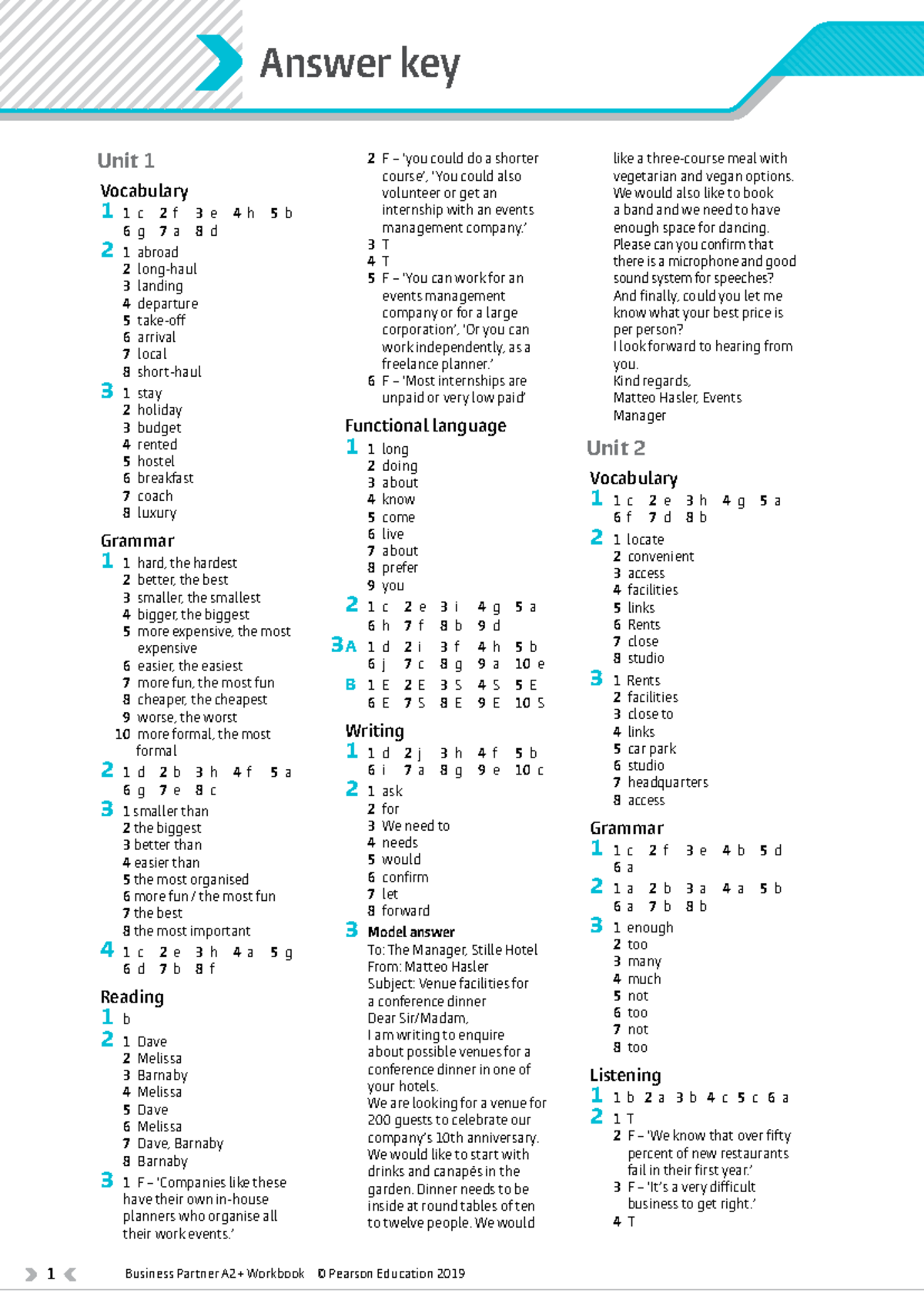 Business Partner Workbook Unit 1 Answer Key 20A22091386 - Studocu
