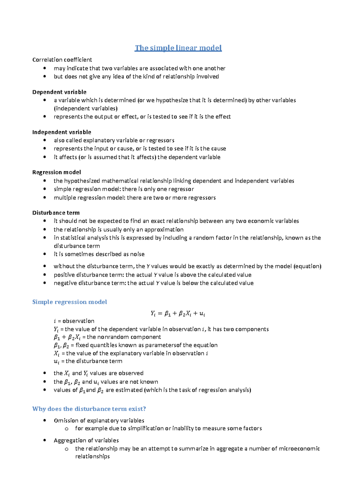 EC2020 - Simple Linear Regression Analysis Notes - Studocu