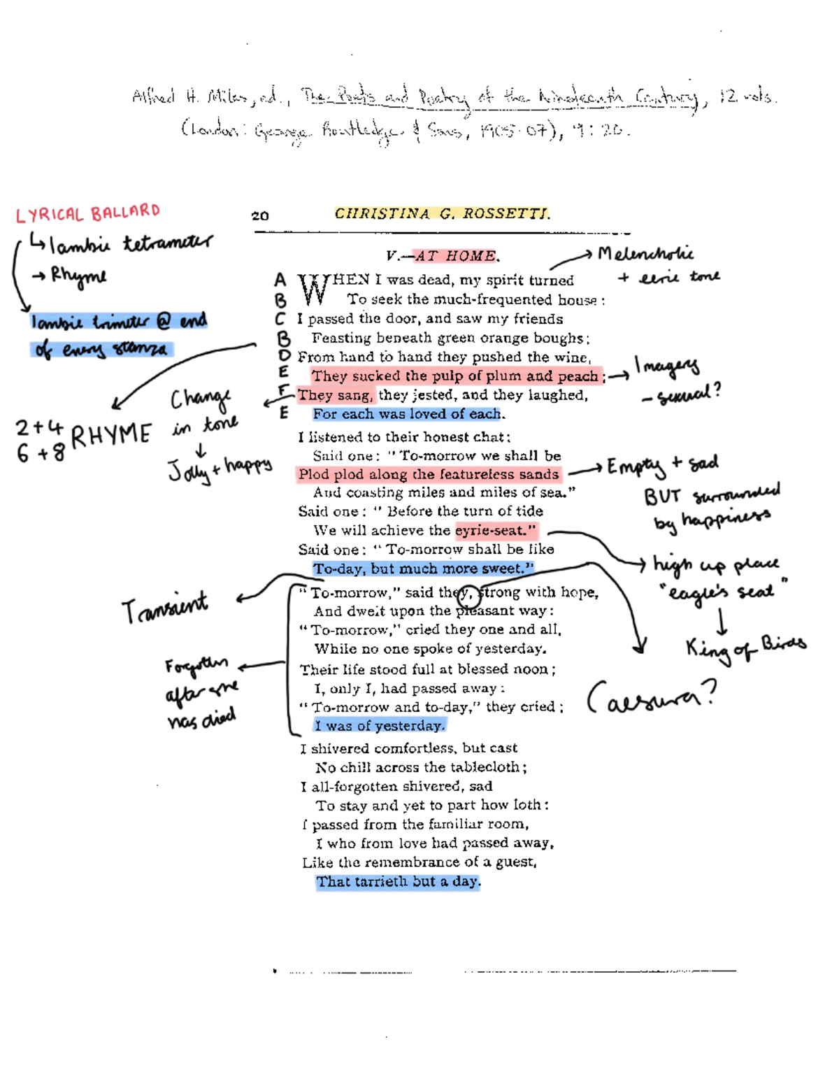 CR 20 LYRICAL BALLAD: Annotated Analysis of Rossetti's Poem - Studocu