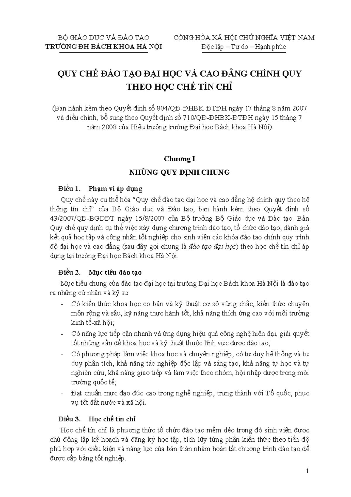 Quy Chế Đào Tạo Đại Học và Cao Đẳng Chế Độ Tín Chỉ - QCDT 2007 - Studocu
