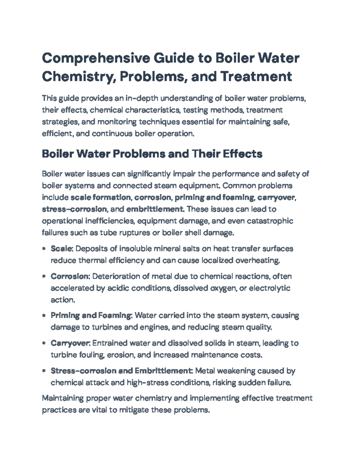 Comprehensive Guide to Boiler Water Chemistry & Treatment (ENGR 301 ...